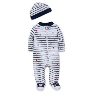 Little Me Size 3 Months Striped Nautical Baby One Piece and Hat Set